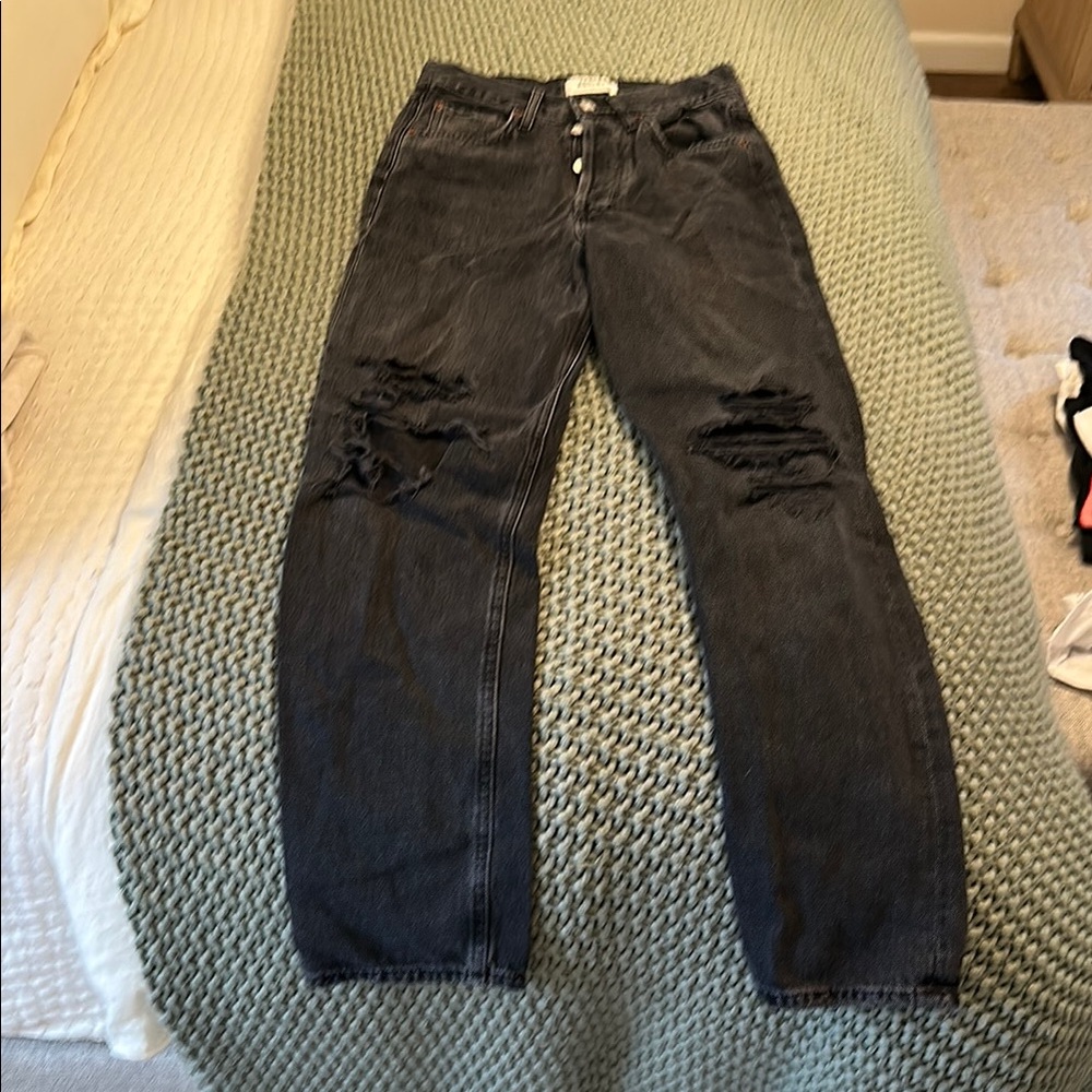 Agolde Women’s Size 23 90s Mid Rise Button Fly Loose Straight Leg Distressed